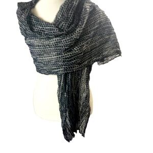 J Crew Scarf Beige Background with Black Circles and Subtle Silver Thread